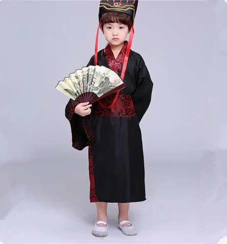 Costume han fu noir de la dynastie han pour enfants, costume chinois ancien pour enfants