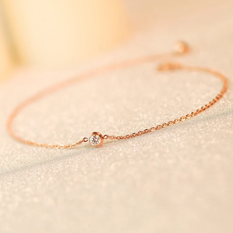 1 Zircon Anklet for Women Fashion Brand 18KGP Rose Gold Color Titanium Steel 316L Stainless Steel Jewelry Good Gift(GA111)