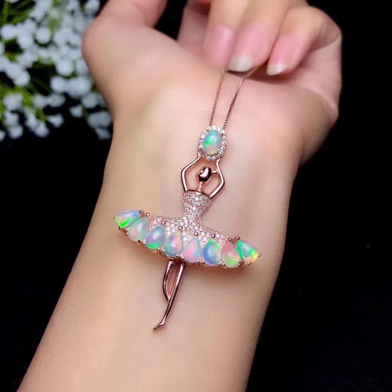 

ballet dancer opal gemstone pendant for silver necklace birthday anniversary party gift fireworks color vivid image