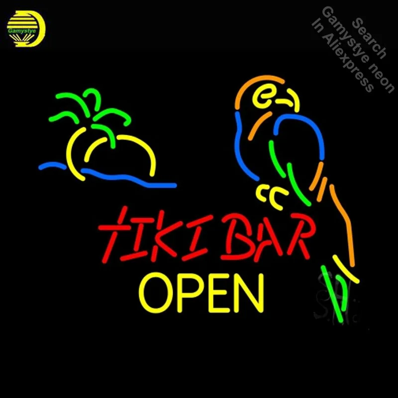 NEON SIGN For Tiki Bar Open Glass neon Light Sign Parrot Club Advertise Window Hang made Neon sign for sale Neon Light Art Lamp