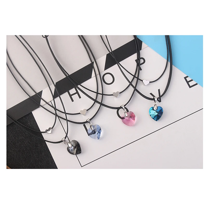 Vintage Original Heart Crystals From Austria Choker Necklaces For Women Double Rope Chain Statement Necklaces Wedding Jewelry