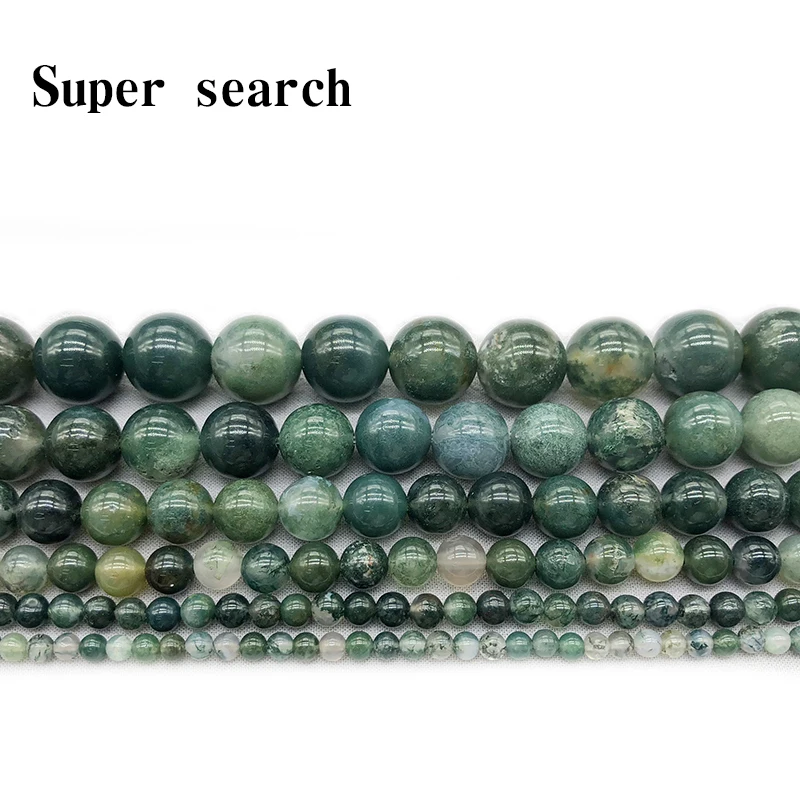 Moss agat Natural Stone String Loose Round Beads Strand 4 6 8 10 12 14 MM DIY Charms Beads For Jewelry Making