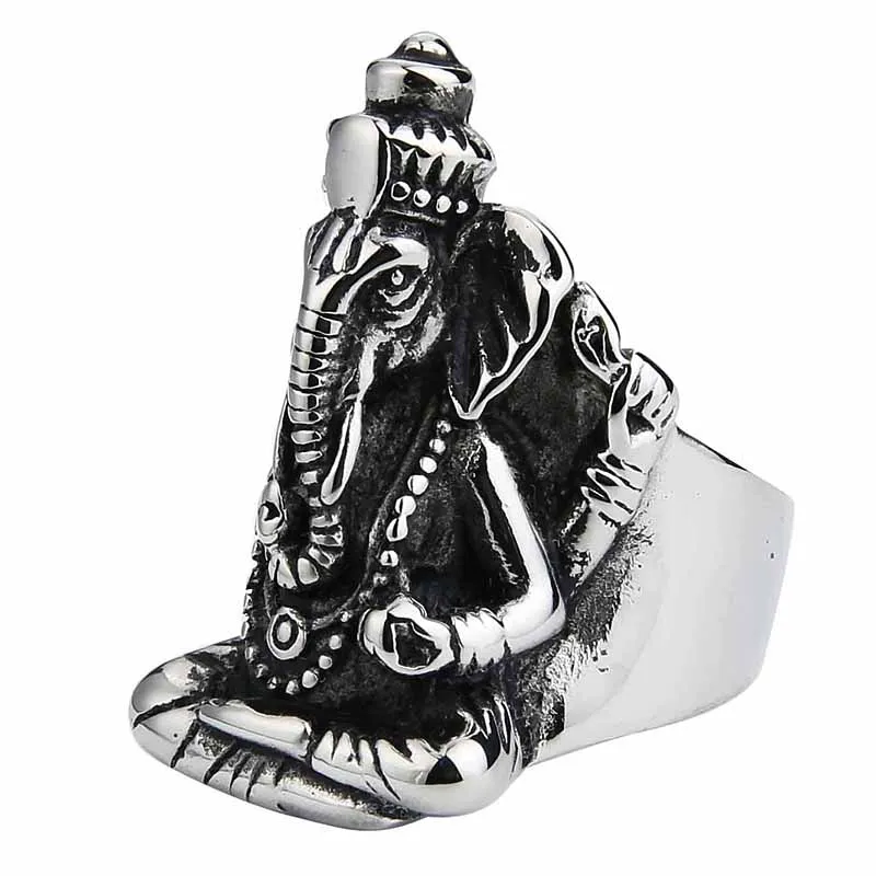 EdgLifU Men Ring Thailand Buddha elephant Thai Pikanet GANESHA GANESH Rings Stainless Steel Golden Cool Jewelry Rings Men