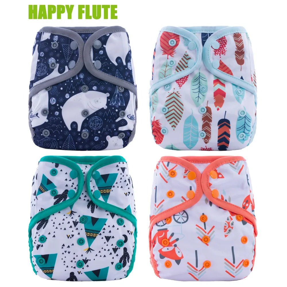 

Happy Flute Diaper Cover With or Without Insert Double Gussets Cloth Diapers Reusable Breathable Baby Nappy Fit 3-15kg