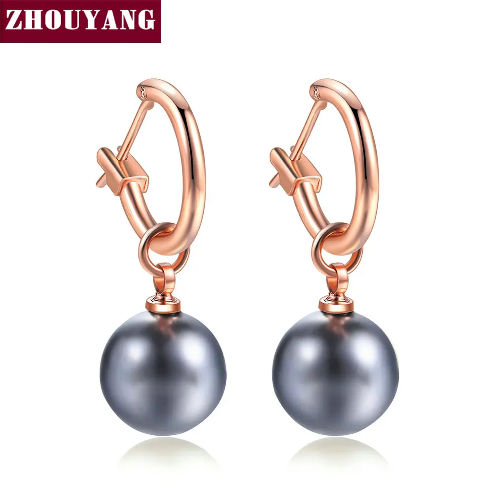 ZHOUYANG-pendientes de gota para mujer, aretes simples de perlas de imitación de Color oro rosa, regalo de fiesta de boda, joyería de moda E677 E692