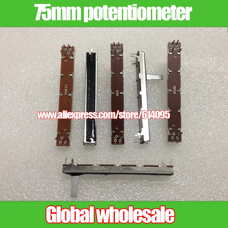 1pcs 75mm 7.5cm double straight slide potentiometer B10K dual channel fader handle 15mm long