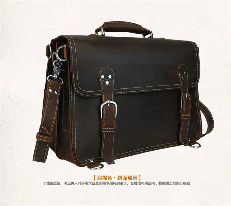 100% Genuine Leather Backpack Men Shoulder Bag Vintage Crazy Horse Leather Laptop Backpacks Business Tote Free Shipping