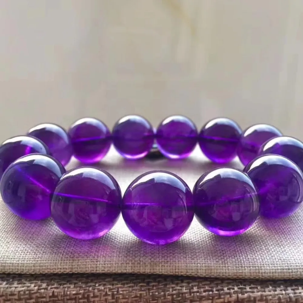 

15mm Natural Purple Amethyst Quartz Bracelet Jewelry For Women Man Wealth Beauty Gift Uruguay Crystal Round Beads Strands AAAAA