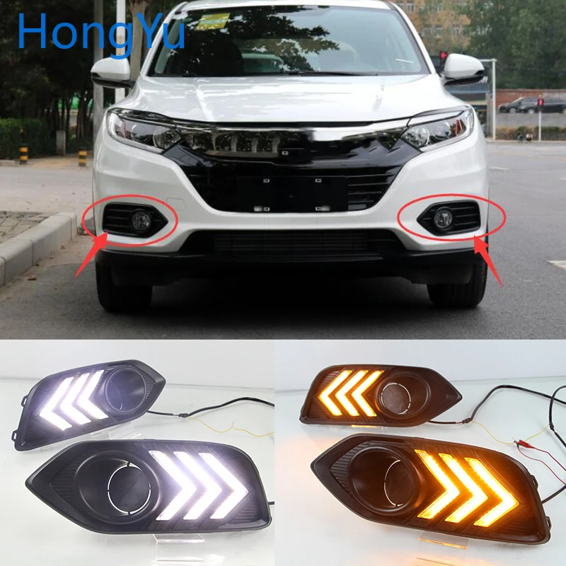 

Car flashing LED DRL Daytime Running Light Daylights for Honda HRV HR-V 2018 2019 Vezel With Yellow Turn Signal lamp