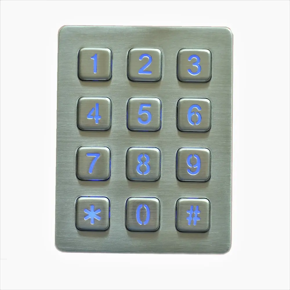 Rugged Vandal Proof Illuminated 12 Keys Metal Numeric Keyboard Stainless Steel Keypad with Leds for Access Control System, Kiosk