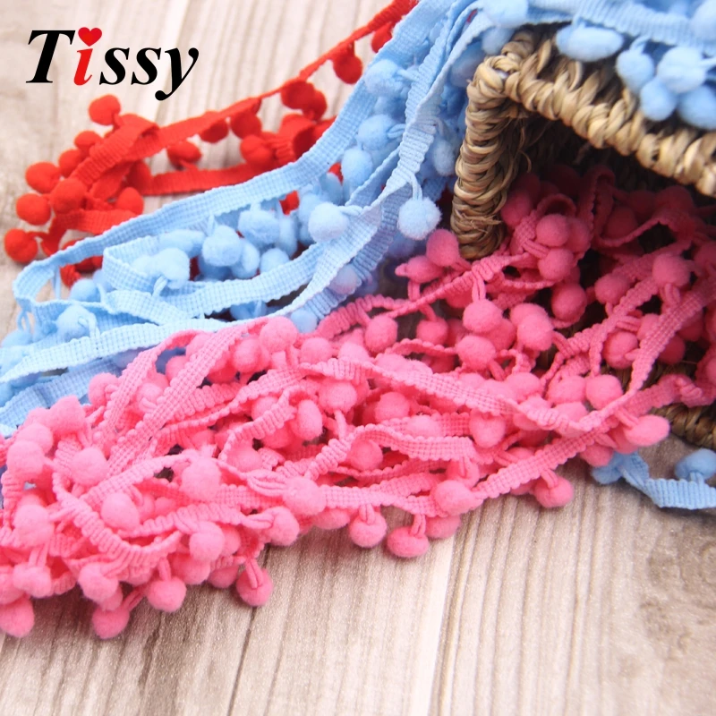 Hot Sale 20Yards/Lot 10MM Pom Pom Trim Ball Fringe Ribbon DIY Sewing Accessory Lace 17 Colors  For Home Party Decoration