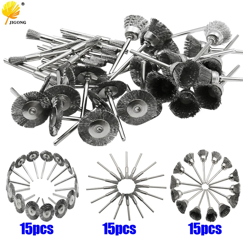 45pcs mini rotary escova de arame roda de arame de aço inoxidável pequenas escovas de arame conjunto de acessórios para dremel mini broca ferramentas rotativas