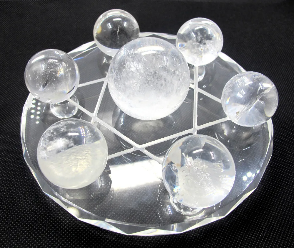 

Crystal Natural Clear Rock Quartz Crystal Ball Sphere Sets with Tray,7Crystals Sphere Strong Power