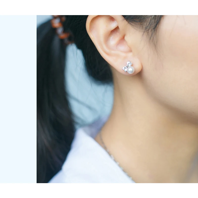 MloveAcc New Arrival 925 Sterling Silver Graceful Bow Knot & White Pearl Earrings for Women Luxury Authentic Original Jewelry