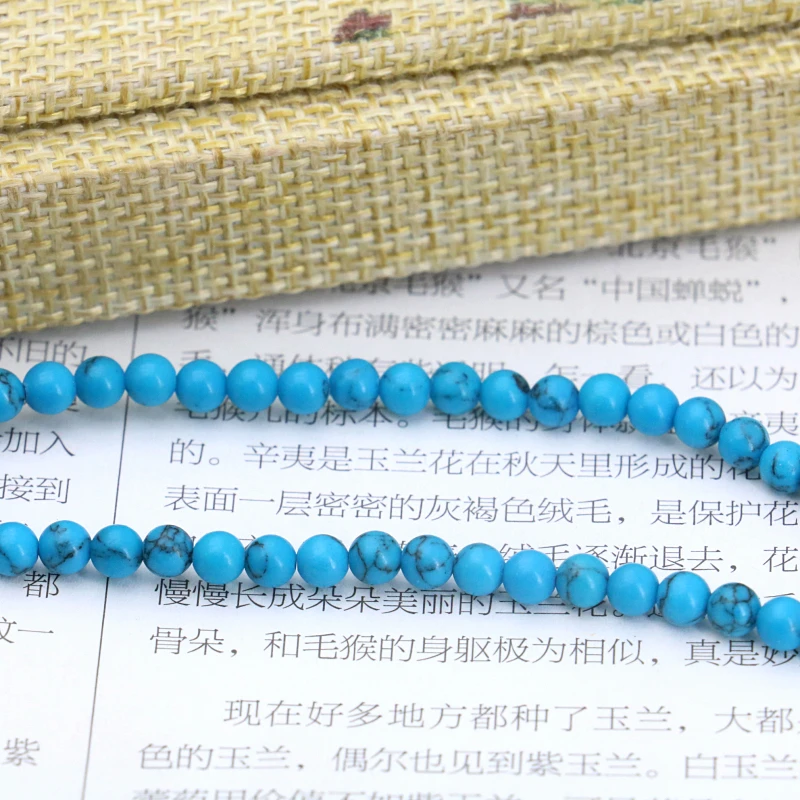 Blue Turkey Stone round Black lines loose beads 4mm DIY  15