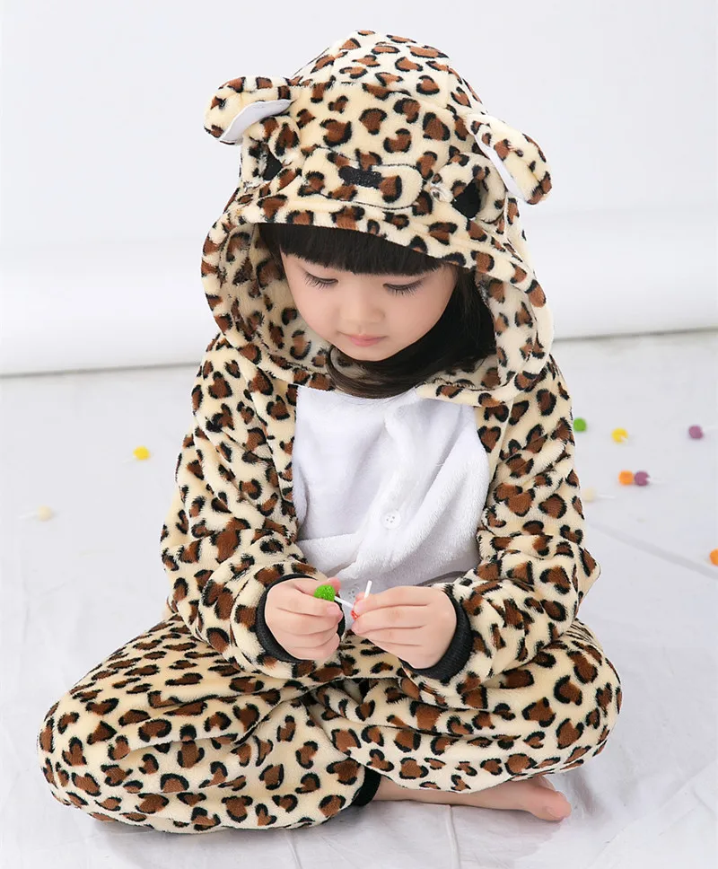 Children Cartoon Kigurumi Leopard Bear Kids Onesies Pajamas Cosplay Costume Clothing For Halloween Carnival New Year Party