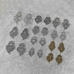 8Pcs Antique Silver Hollow Filigree Flower Portugal Viana Heart Charms Pendants for DIY Necklace Making Jewelry Findings