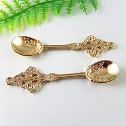 10pcs/lot Trendy Gold Color Flower Spoon Shape NecklaceNecklace Pendant 63*14mm Punk Gift Jewelry Craft Charm Accessories Fine