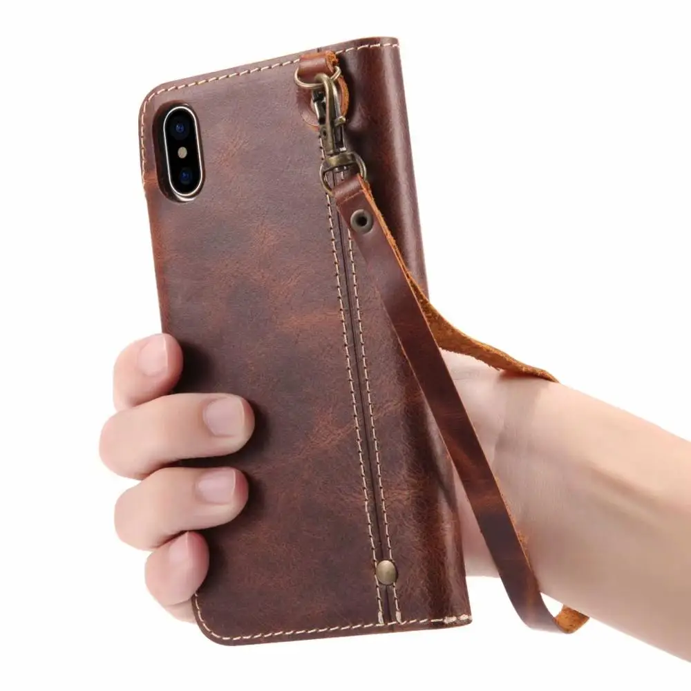 Luxury Vintage Cowhide Genuine Real Leather Case for iPhone 15 Pro 14 13 12 11 XS MAX XR 8 7 Flip Wallet Card Business Phone bag