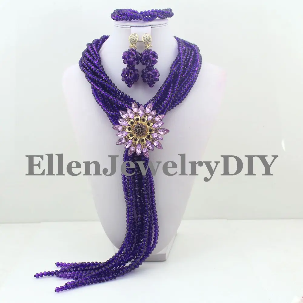 African Party Crystal Beads African Beads violet Jewelry Set For Women Nigerian Set Free shopping W9062