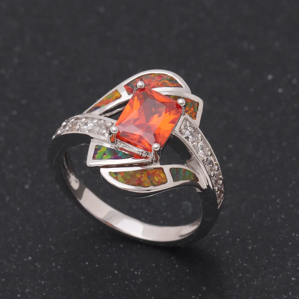 Factory Mystic red Fire Opal Rings For Women Lady silver color Wedding Party Engagement Love Ring Jewelry Distribution