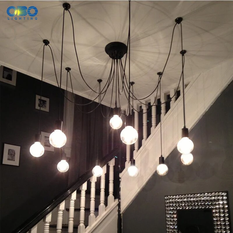 DIY Vintage Black Cord Multiple Light Sources Simple Pendant Lamp Dining Room Coffee 1-2m Wire Spider Pendant Lights