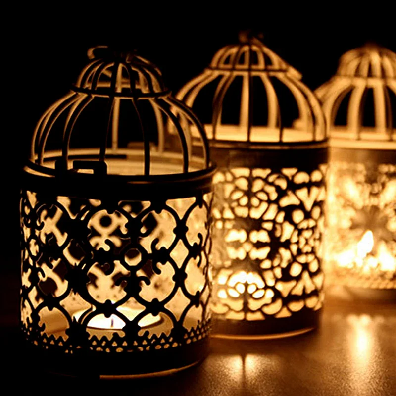 Metal Bird Cage Wedding Candle Holder Golden and Silver Lantern Morocco Vintage Small Lanterns For Candles Decor