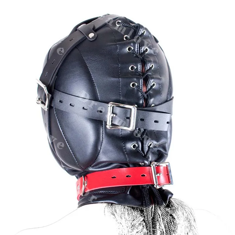 Kinky Soft Padded Leather Locking Role Play Sensory Deprivation Hood Head Enclosure Fetish Costume