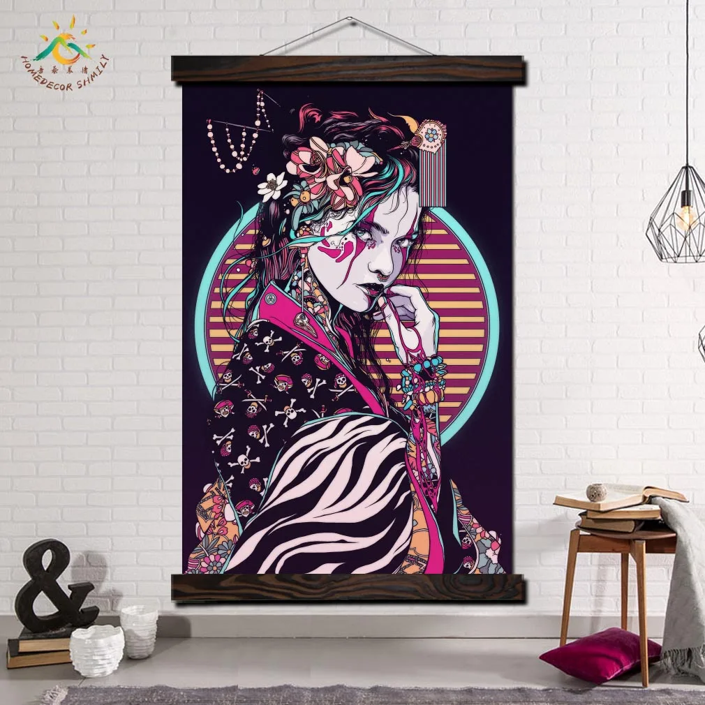 

Japanese Make-up Geisha Modern Wall Art Posters and Prints Scroll Canvas Painting Decorative Pictures for Living Room