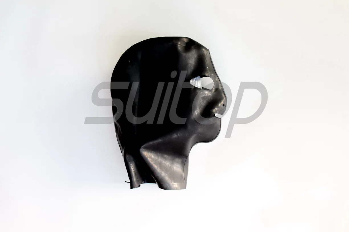 

Suitop free shipping rubber fetish mask sexy latex hood black color