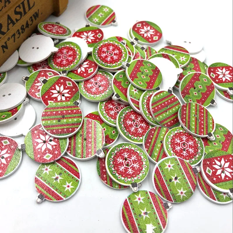 50pcs Mix Christmas kid\'s/ Baby Wood Button DIY Craft Sewing 23mm WB454