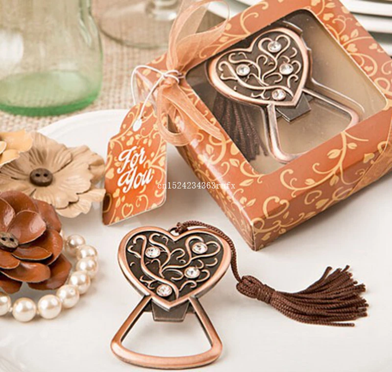 

200 pcs Antique Romantic Heart Shaped Beer Bottle Opener Wedding Gift Heart Botter Opener in Gift Box Party Favors