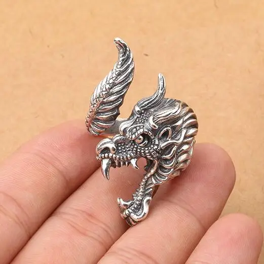 

Vintage 925 silver dragon ring real sterling silver dragon ring adjustable thai silver good luck ring