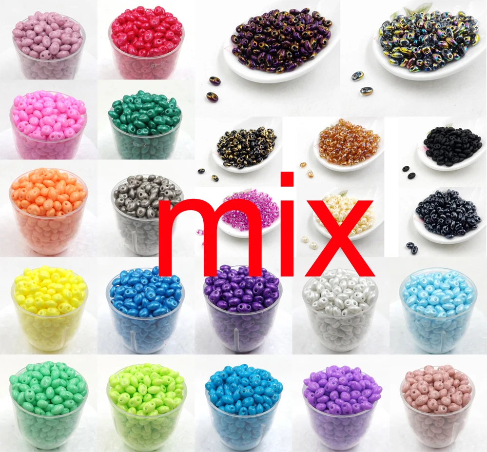 Hot new 5x2.5mm Luster Czech Glass Seed Beads Two Hole  240pcs   Mixed color