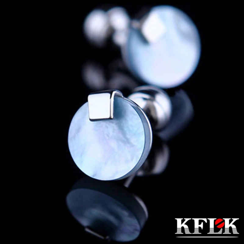 

KFLK Jewelry shirt Fashion cufflink for mens Brand Blue Shell cuff links Button High Quality Luxury Wedding Groom guests