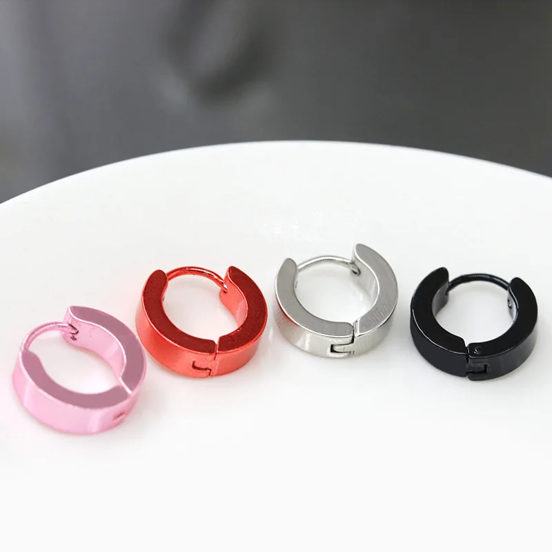 1 pc 7 Bright Colors Pink Red Purple Yellow Little Hoop Women Men Stud Earrings Thick Small Alloy Fashion Punk Earrings