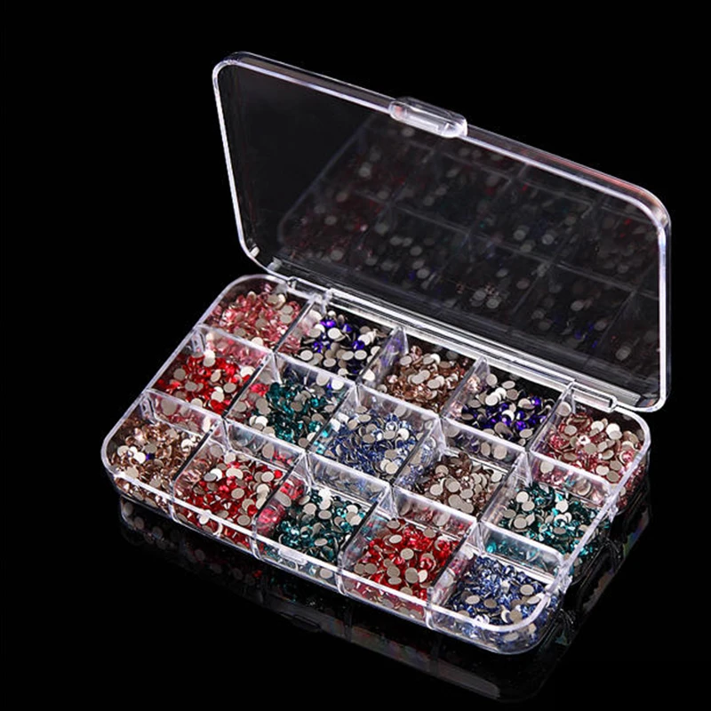 15 Kleine Vierkantjes Fashion DIY Nail Art Accessoire Nail Stickers Boren Tool Opbergdoos Diamant Strass Boor Doos