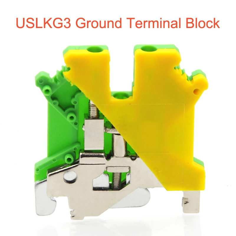 10/20/50pcs USLKG3 Ground Terminal Block DIN Rail Screw Bornier UK-3N Yellow Green Earthing Morsettiera Wire Cable Connector