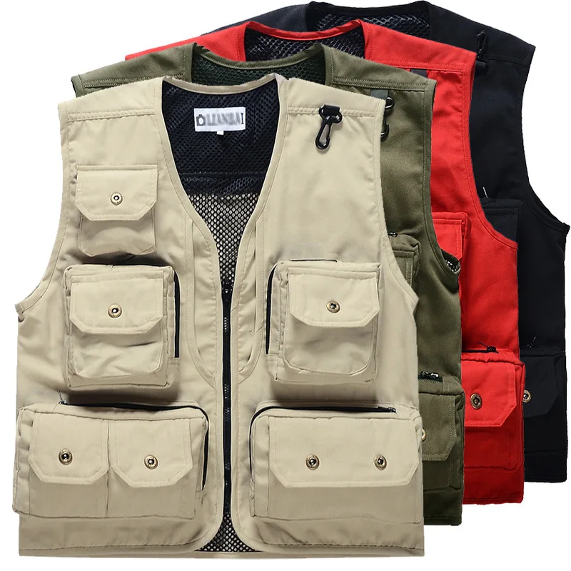 Multifunction Pocket Fly Fishing Photography Vest Sleeveless Jacket Coat Outdoor Camping Angling Volunteer Canvas Mesh Waistcoat