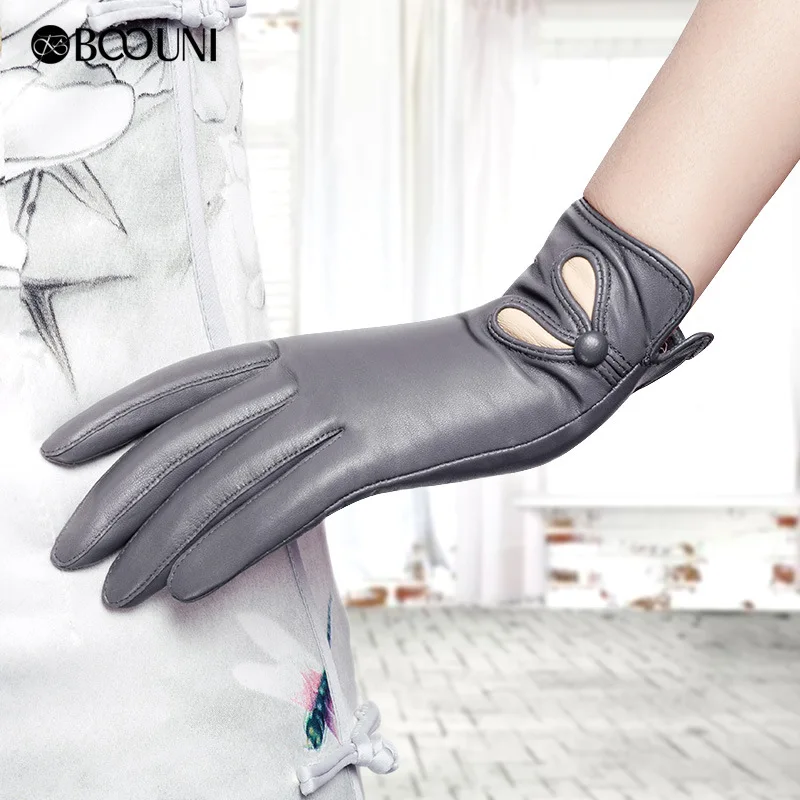 Real Leather Women Gloves Autumn Winter Plus Velvet Fashion Trend Elegant Lady Sheepskin Glove For Driving Winter Gloves NW902