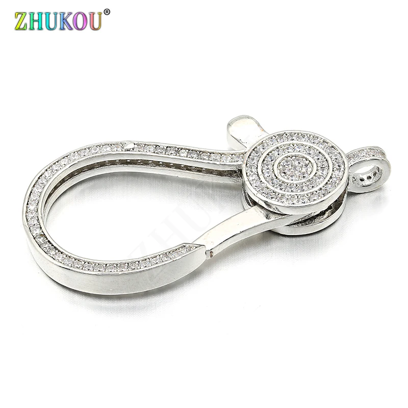 24*50mm Brass Cubic Zirconia Lobster Clasps Hooks for Diy Jewelry Findings Accessories, Mixed Color, Hole: 3.5mm, Model: VK62