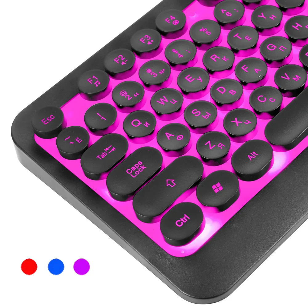 Russian English Gaming Keyboard  Retro Round Keycap Colorful Breathing Backlit 3-Color Light panel USB Wired For Laptop PC