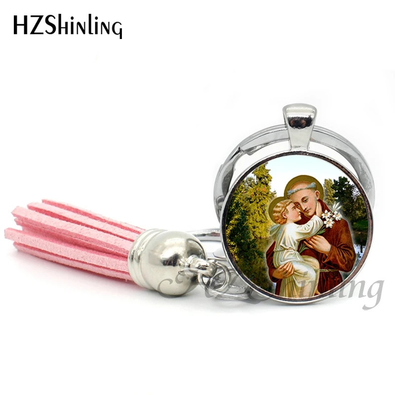 2017 St Anthony of Padua Keychain Saint Pendant Keyring Art St Anthony Jewelry Cabochon Religious Religious Tassel Keychains