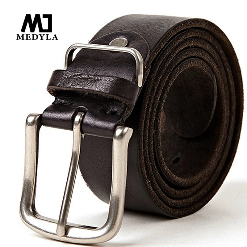 MEDYLA Natural leather men\'s belt High Quality Soft Genuine Leather Masculine Jeans Belt\'s for men 4 colors 105cm-150cm Dropship