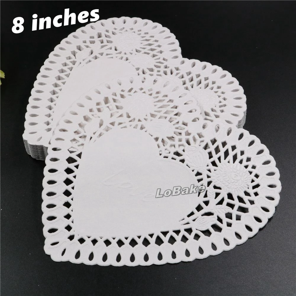 (250pcs/pack) New 8 inches heart  hollow design lace flower paper doilies placemat crafts for wedding party decoration supplies