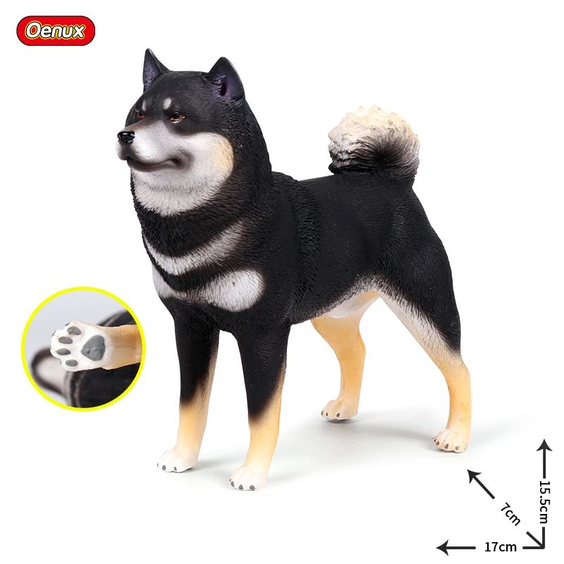 Oenux Lovely Japan Black Shiba Inu Pet Animal Model Kawaii Big Dog Action Figures PVC Cute Educational Toys For Kids Gift