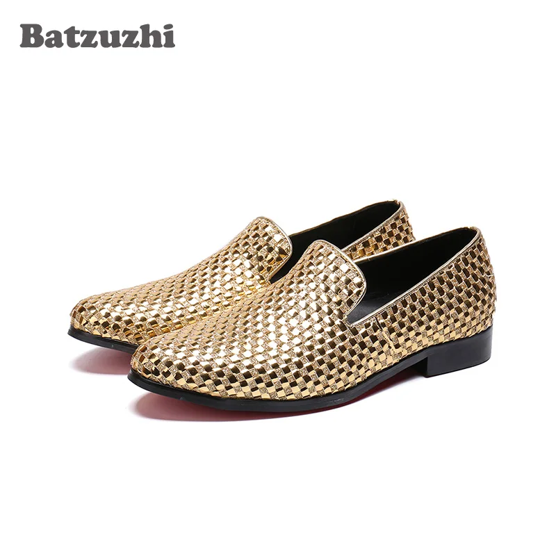 

Batzuzhi Luxury Gold/Blue Men Loafers Shoes Genuine Leather Casual Shoes Men Flats zapatos de hombre Leather Shoes Men, US6-12