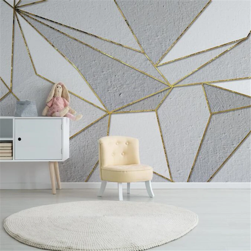 

wellyu Custom wallpaper Nordic minimalist personality abstract geometric gold TV background wall 3d wall paper tapety