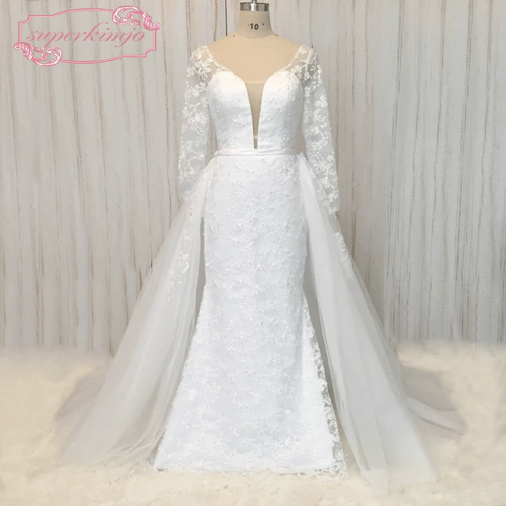 

SuperKimJo Detachable Skirt Wedding Dresses 2020 Mermaid Lace Applique Beaded Elegant Bridal Dresses Dubai Vestido De Novia