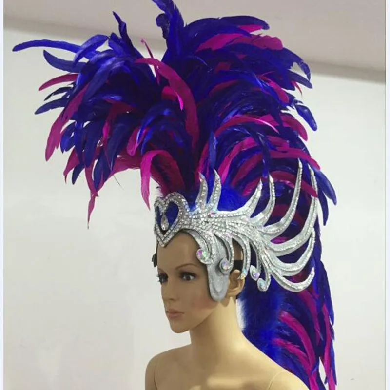 blue pink white red ancient rome soldier feather headband samba party stage show feather carnival headdress for men